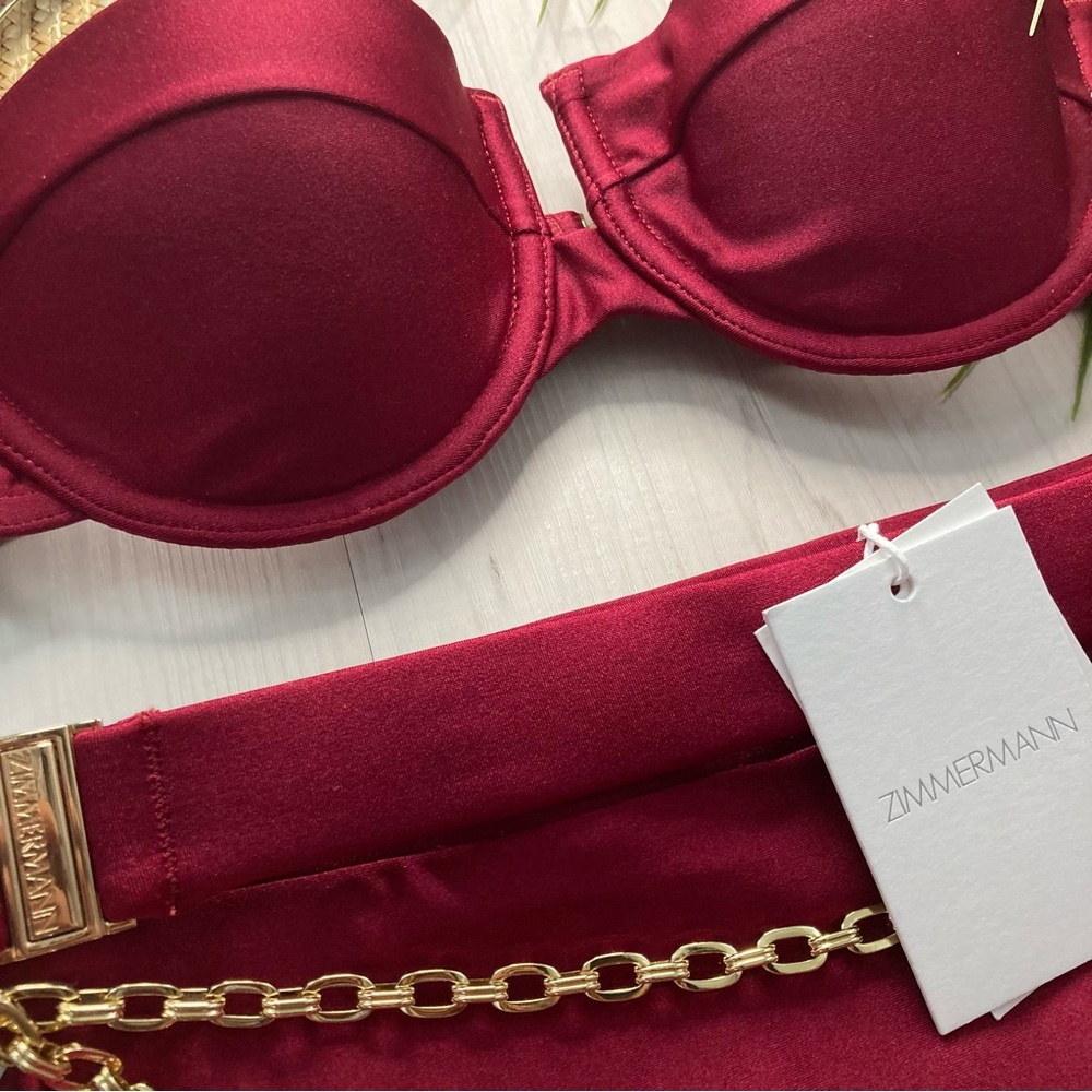 Zimmermann Ruby Red Balconnette + Chain Link High Rise Bikini Bottom Set - Picture 6 of 15